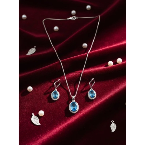 Generic Women's Brass Silver Plated Pendant Set (Blue) Generic Women's Brass Silver Plated Pendant Set (Blue)