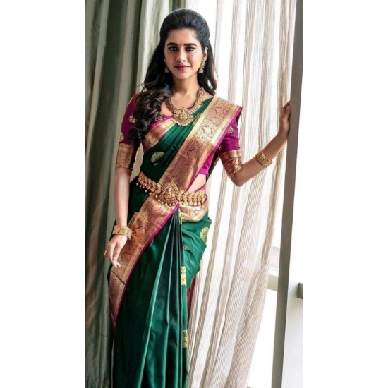 Generic Women's Soft Litchi Silk Jacquard Work Saree With Unstitched Blouse 5.5Mtr (Green) Generic Women's Soft Litchi Silk Jacquard Work Saree With Unstitched Blouse 5.5Mtr (Green)