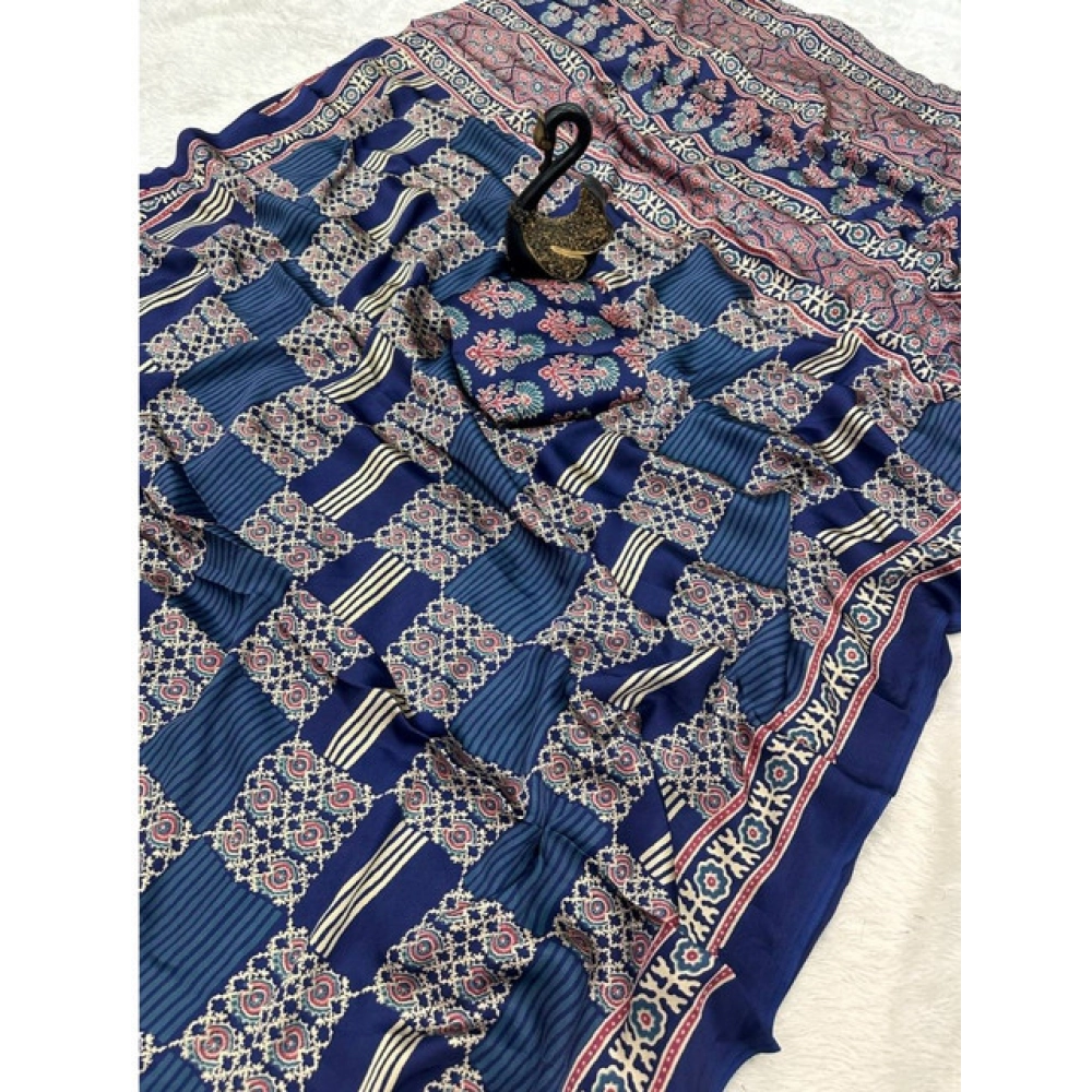 Generic Women's Gajji Soft Silk Printed Saree With Unstitched Blouse 5.5Mtr (Blue) Generic Women's Gajji Soft Silk Printed Saree With Unstitched Blouse 5.5Mtr (Blue)