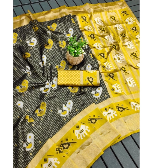 Generic Women's Soft Litchi Silk Jacquard Work Saree With Unstitched Blouse 5.5Mtr (Black) Generic Women's Soft Litchi Silk Jacquard Work Saree With Unstitched Blouse 5.5Mtr (Black)