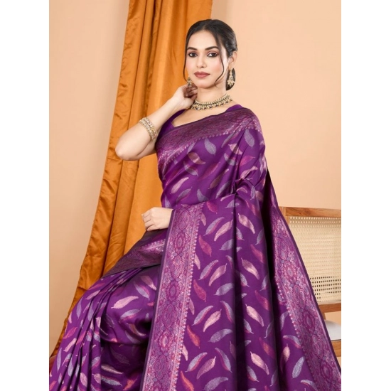 Generic Women's Soft Silk Jacquard Saree With Unstitched Blouse 5.5Mtr (Magenta)