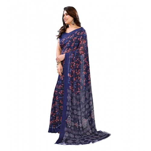 Women's Georgette Printed Saree With Unstitched Blouse 5.5Mtr (Blue) Women's Georgette Printed Saree With Unstitched Blouse 5.5Mtr (Blue)