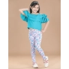 Generic Girl's Cotton Lycra Floral Elasticated Jeggings (White-Turquoise Blue) Generic Girl's Cotton Lycra Floral Elasticated Jeggings (White-Turquoise Blue)