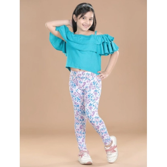 Generic Girl's Cotton Lycra Floral Elasticated Jeggings (White-Turquoise Blue) Generic Girl's Cotton Lycra Floral Elasticated Jeggings (White-Turquoise Blue)