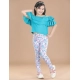 Generic Girl's Cotton Lycra Floral Elasticated Jeggings (White-Turquoise Blue) Generic Girl's Cotton Lycra Floral Elasticated Jeggings (White-Turquoise Blue)