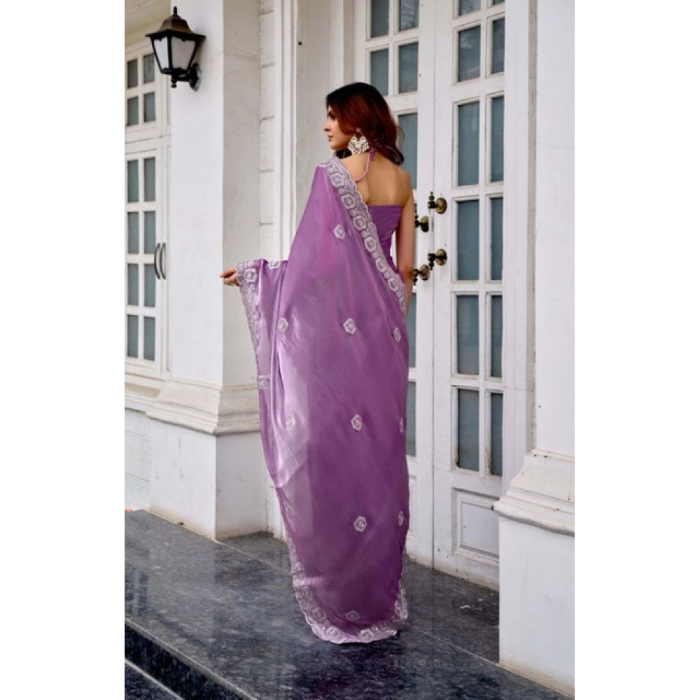 Generic Women's Faux Shimmer Geometric Ready to wear Saree With Unstitched Blouse 5.5Mtr (Lavender) Generic Women's Faux Shimmer Geometric Ready to wear Saree With Unstitched Blouse 5.5Mtr (Lavender)