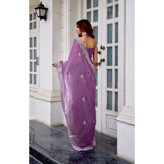 Generic Women's Faux Shimmer Geometric Ready to wear Saree With Unstitched Blouse 5.5Mtr (Lavender) Generic Women's Faux Shimmer Geometric Ready to wear Saree With Unstitched Blouse 5.5Mtr (Lavender)