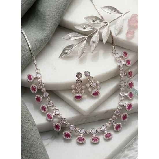Generic Women's Brass Silver Plated Necklace set (Pink) Generic Women's Brass Silver Plated Necklace set (Pink)