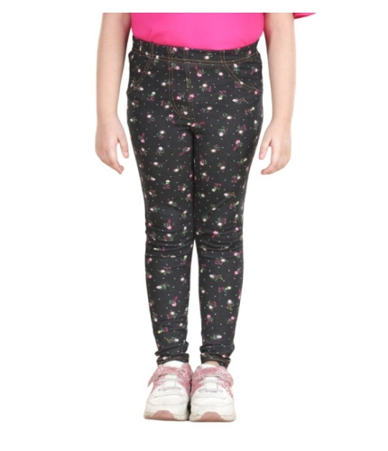 Generic Girl's Cotton Lycra Floral Elasticated Jeggings (Multicolor)