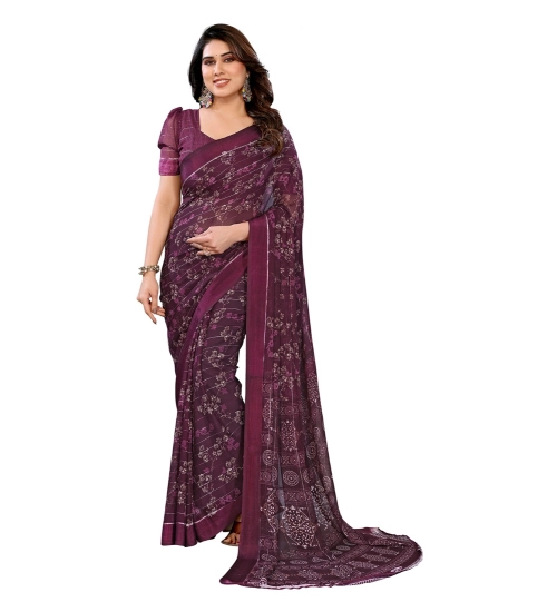 Generic Women's Georgette Printed Saree With Unstitched Blouse 5.5Mtr (Wine)