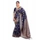 Generic Women's Banarasi Silk Printed Saree With Unstitched Blouse 5.5Mtr (Navy Blue)