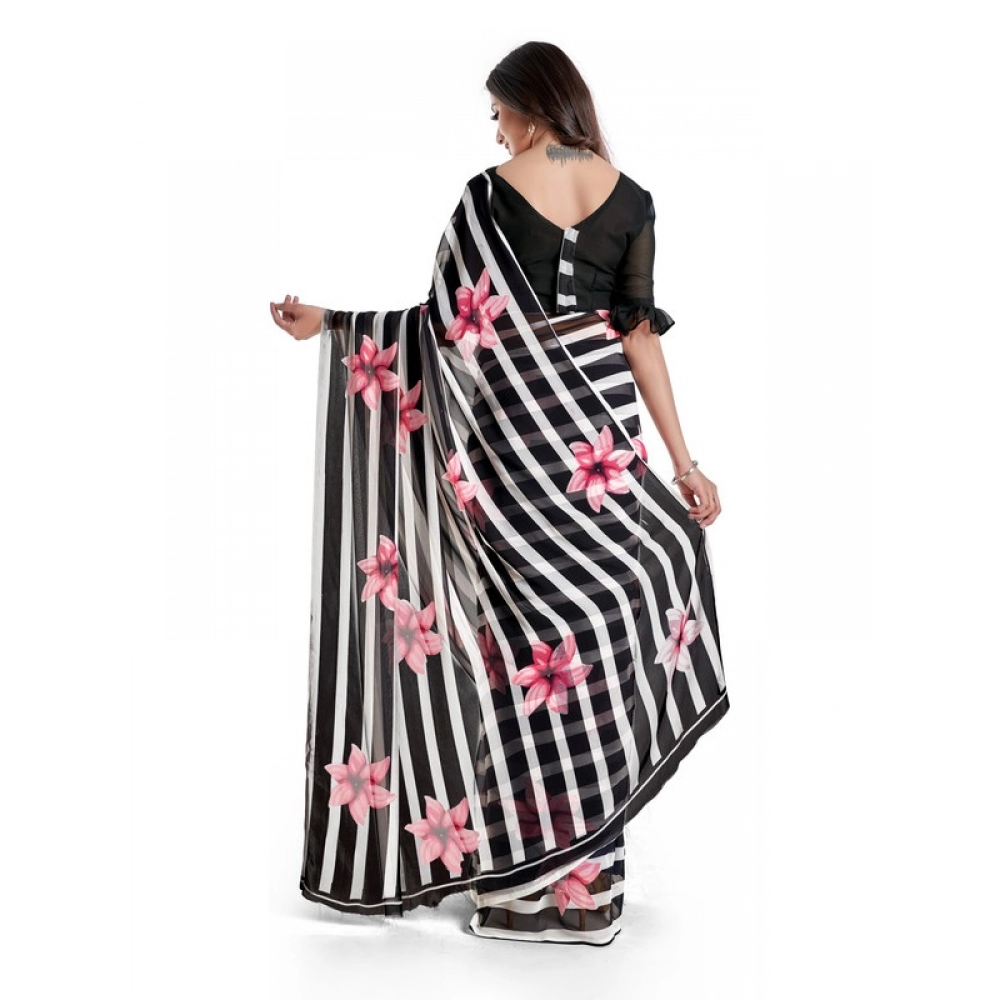 Generic Women's Georgette Printed Saree With Unstitched Blouse 5.5Mtr (Pink)