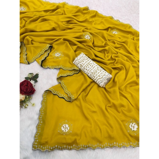 Generic Women's Chiffon Butti Dotted Saree With Unstitched Blouse 5.5Mtr (Yellow) Generic Women's Chiffon Butti Dotted Saree With Unstitched Blouse 5.5Mtr (Yellow)