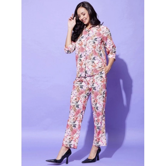 Generic Women's Polyester Floral 3-4th Sleeve Co-Ord Set (Multicolor) Generic Women's Polyester Floral 3-4th Sleeve Co-Ord Set (Multicolor)