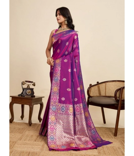 Generic Women's Faux_Banarasi_Silk Woven Saree With Unstitched Blouse 5.5Mtr (Magenta)