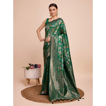 Generic Women's Soft Silk Jacquard Saree With Unstitched Blouse 5.5Mtr (Green)