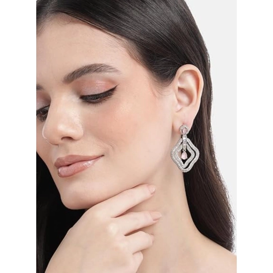 Generic Women's Brass Silver Plated Drop Earrings (Pink) Generic Women's Brass Silver Plated Drop Earrings (Pink)