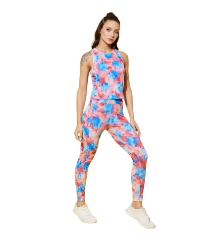 Generic Women's Polyester Lycra Printed Sleeveless Active Wear (Multicolor)