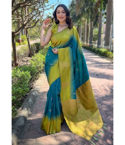 Generic Women's Soft Lichi Silk Printed Saree With Unstitched Blouse 5.5Mtr (Green)