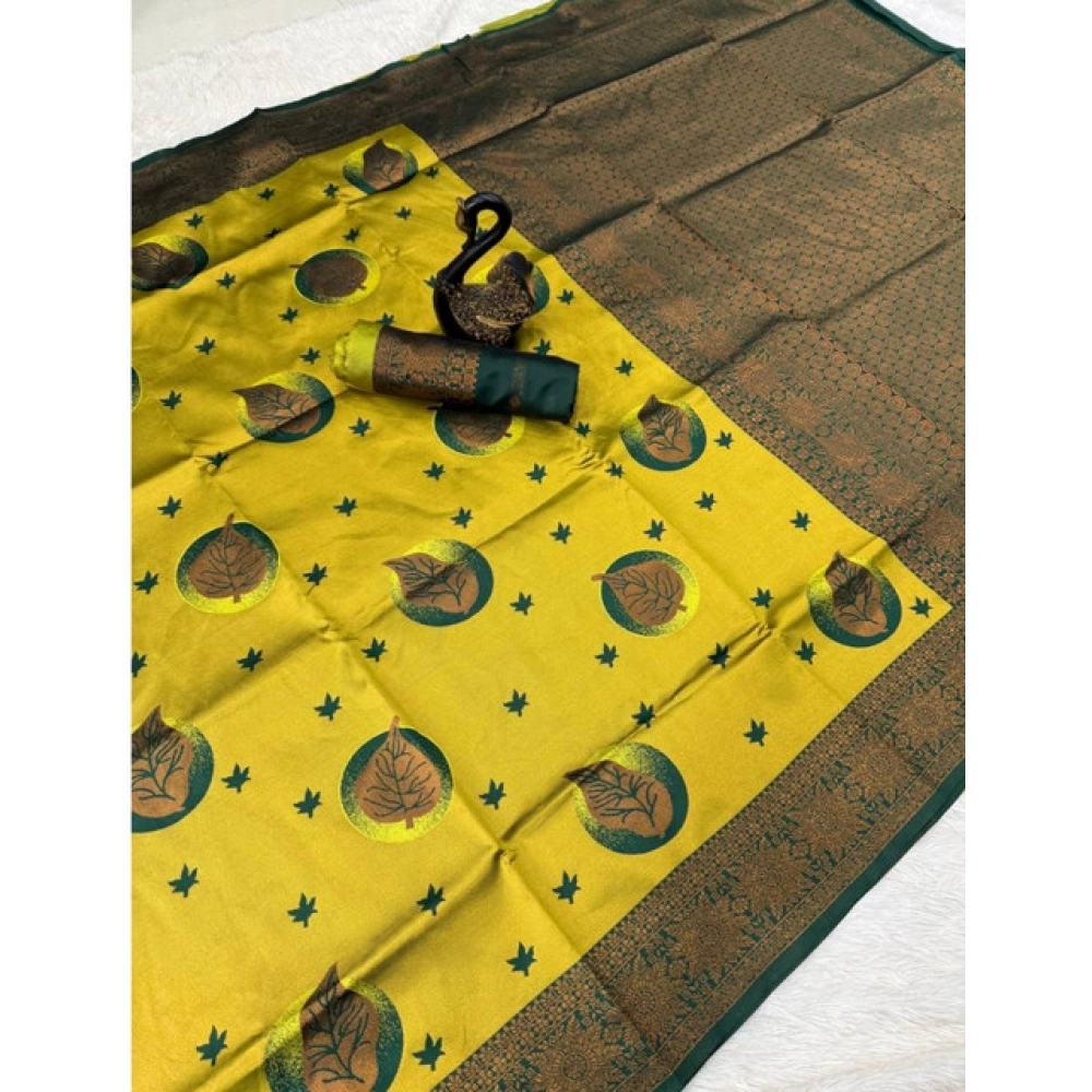 Generic Women's Banarasi Silk Jacquard Work Saree With Unstitched Blouse 5.5Mtr (Yellow) Generic Women's Banarasi Silk Jacquard Work Saree With Unstitched Blouse 5.5Mtr (Yellow)