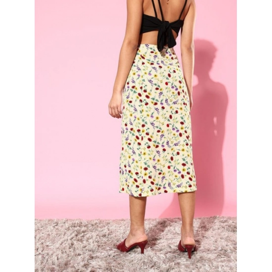 Generic Women's Polyester Floral Side Zip Skirt (Multicolor) Generic Women's Polyester Floral Side Zip Skirt (Multicolor)