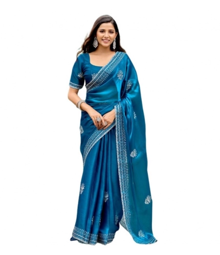 Generic Women's Faux Shimmer Motif Ready to wear Saree With Unstitched Blouse 5.5Mtr (Blue) Generic Women's Faux Shimmer Motif Ready to wear Saree With Unstitched Blouse 5.5Mtr (Blue)