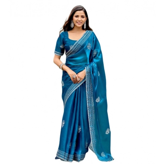 Generic Women's Faux Shimmer Motif Ready to wear Saree With Unstitched Blouse 5.5Mtr (Blue) Generic Women's Faux Shimmer Motif Ready to wear Saree With Unstitched Blouse 5.5Mtr (Blue)