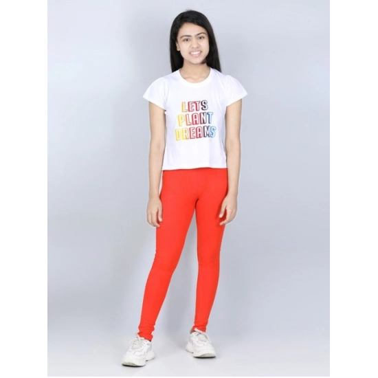 Generic Girl's Cotton Lycra Solid Elasticated Jeggings (Orange) Generic Girl's Cotton Lycra Solid Elasticated Jeggings (Orange)