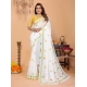 Generic Women's Linen Cotton Printed Saree With Unstitched Blouse 5.5Mtr (White)