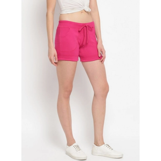 Generic Women's Cotton Solid Elasticated Shorts (Pink)