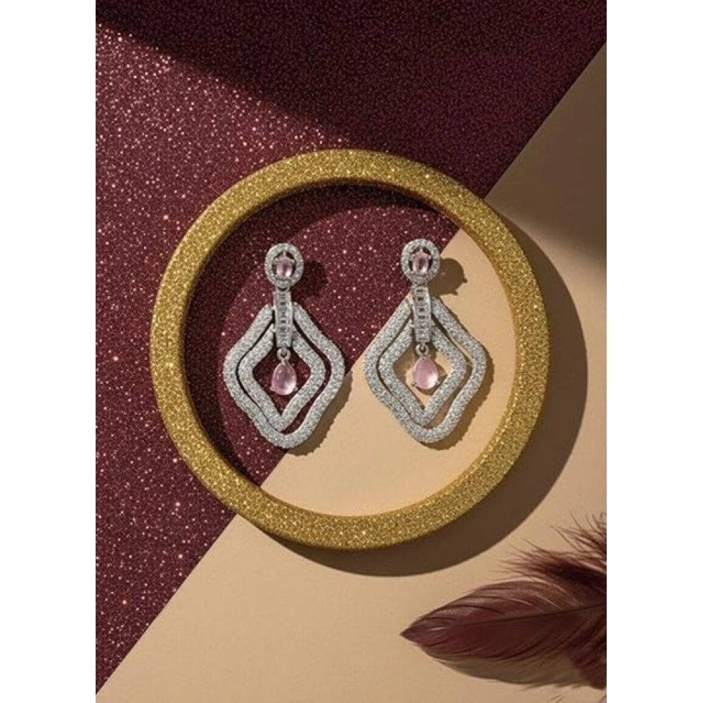 Generic Women's Brass Silver Plated Drop Earrings (Pink) Generic Women's Brass Silver Plated Drop Earrings (Pink)