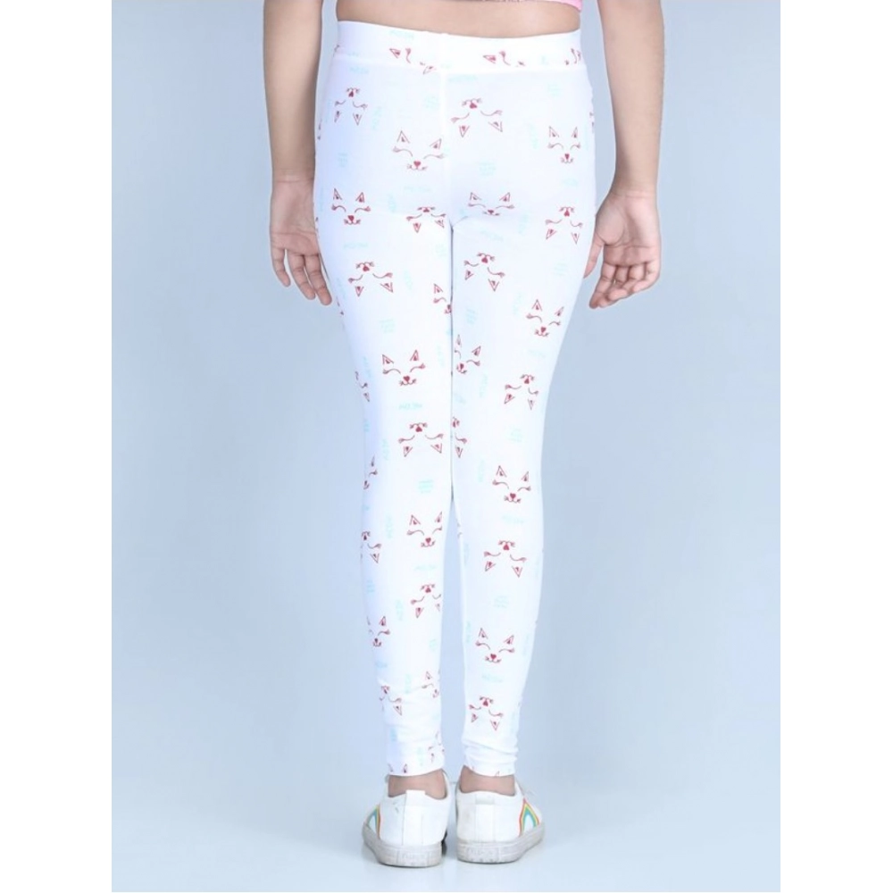 Generic Girl's Cotton Lycra Printed Elasticated Leggings (White) Generic Girl's Cotton Lycra Printed Elasticated Leggings (White)