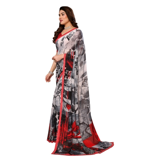 Generic Women's Georgette Printed Saree With Unstitched Blouse 5.5Mtr (Red)