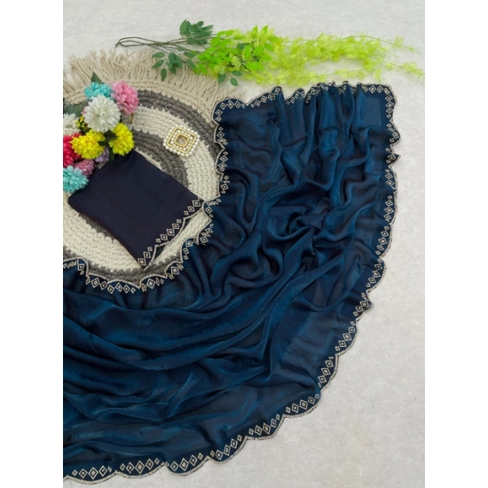 Generic Women's Satin Embellished Saree With Unstitched Blouse 5.5Mtr (Navy) Generic Women's Satin Embellished Saree With Unstitched Blouse 5.5Mtr (Navy)