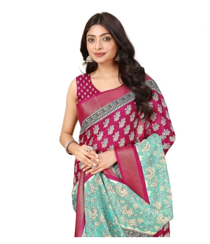 Generic Women's Cotton Blend Printed Saree With Unstitched Blouse 5.5Mtr (Multicolor)