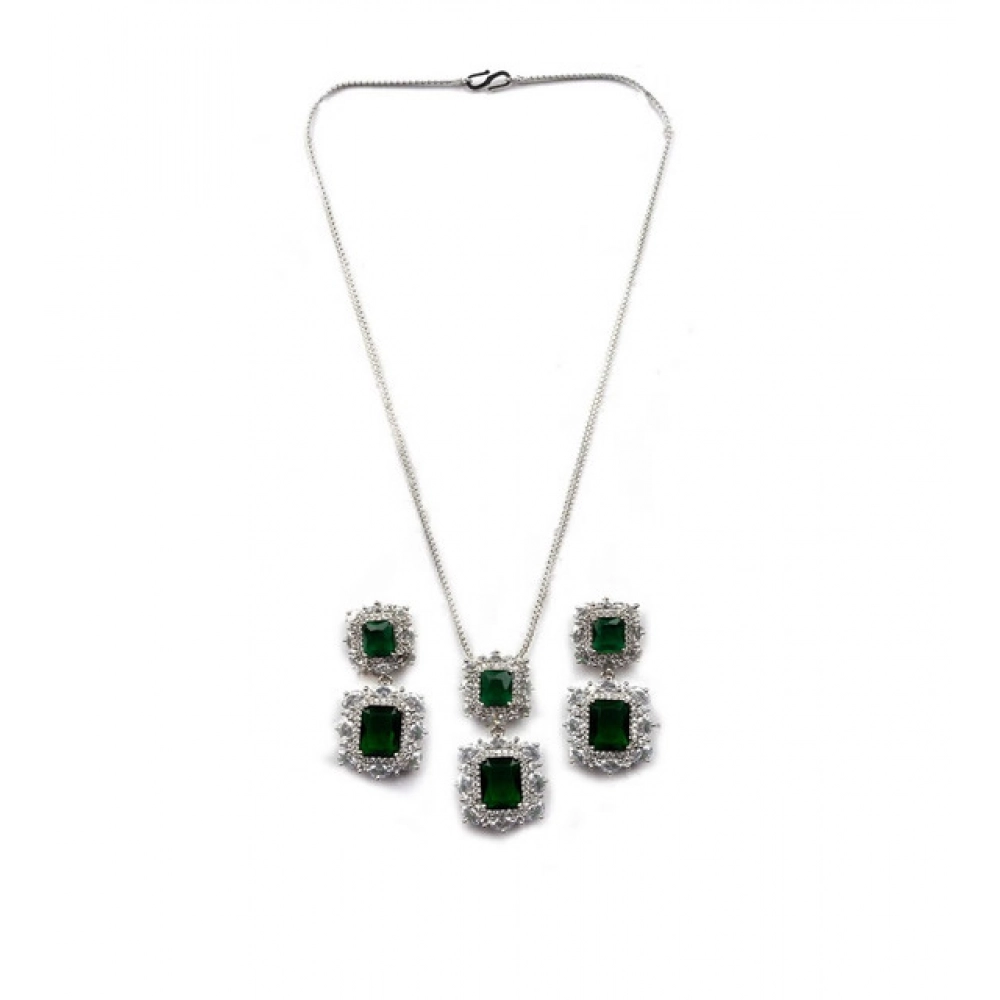 Generic Women's Brass Silver Plated Pendant Set (Green) Generic Women's Brass Silver Plated Pendant Set (Green)
