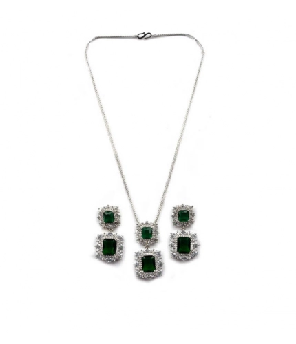 Generic Women's Brass Silver Plated Pendant Set (Green)
