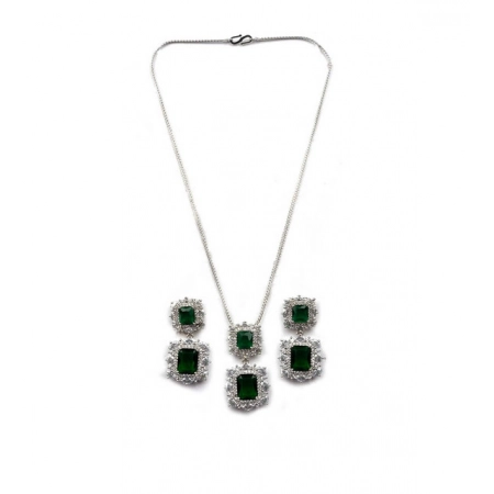 Generic Women's Brass Silver Plated Pendant Set (Green)