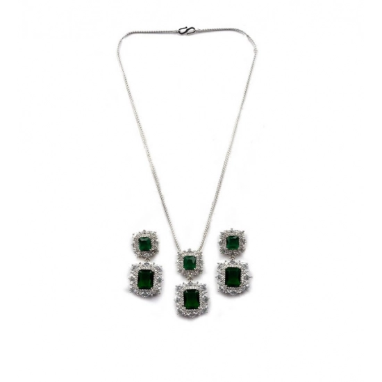 Generic Women's Brass Silver Plated Pendant Set (Green) Generic Women's Brass Silver Plated Pendant Set (Green)