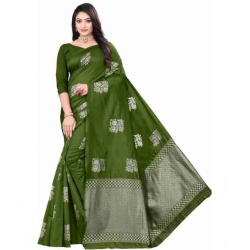 Generic Women's Soft Lichi Silk Printed Saree With Unstitched Blouse 5.5Mtr (Green)
