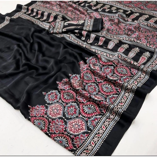 Generic Women's Crepe Printed Saree With Unstitched Blouse 5.5Mtr (Black) Generic Women's Crepe Printed Saree With Unstitched Blouse 5.5Mtr (Black)