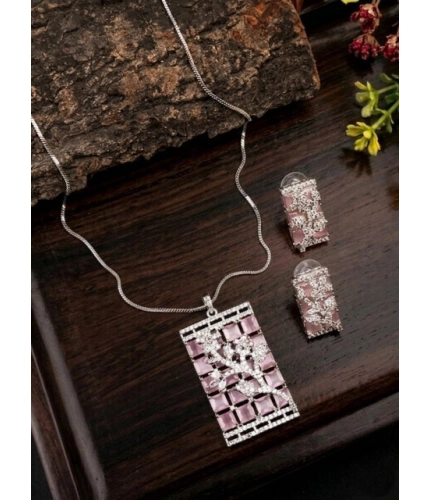 Generic Women's Brass Silver Plated Pendant Set (Pink)