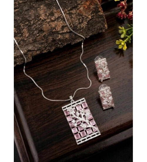 Generic Women's Brass Silver Plated Pendant Set (Pink)