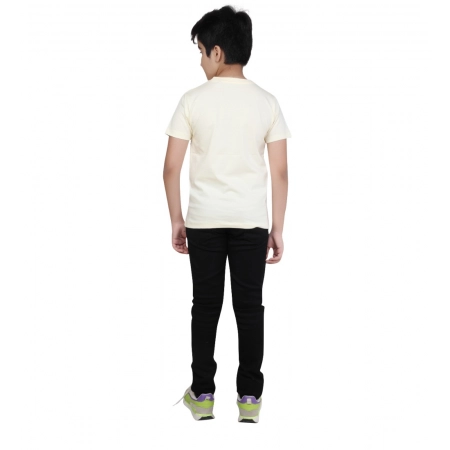 Generic Boy's Cotton Grapic Printed Round Neck T-Shirt (Beige )