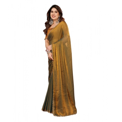 Women's Georgette Printed Saree With Unstitched Blouse 5.5Mtr (Gold)