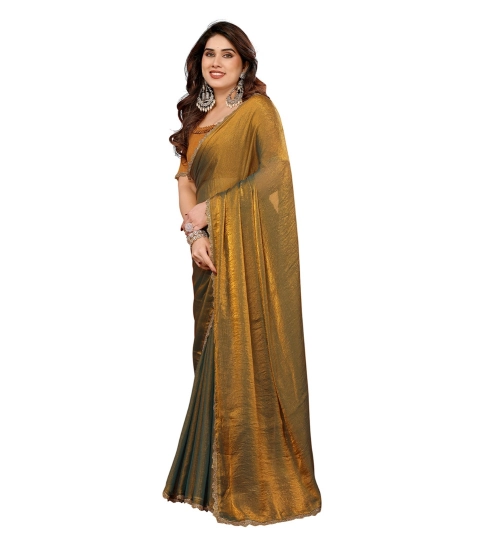 Generic Women's Georgette Printed Saree With Unstitched Blouse 5.5Mtr (Gold)