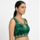 Generic Women's Silk Embroidered V-Neck Sleeveless Readymade Padded Blouse (Green, Size 38)