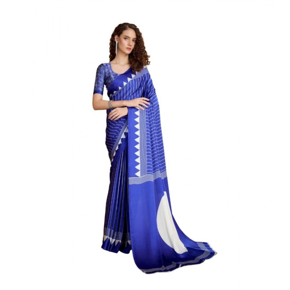 Generic Women's Satin Crepe Printed Saree With Unstitched Blouse 5.5Mtr (Navy Blue) Generic Women's Satin Crepe Printed Saree With Unstitched Blouse 5.5Mtr (Navy Blue)