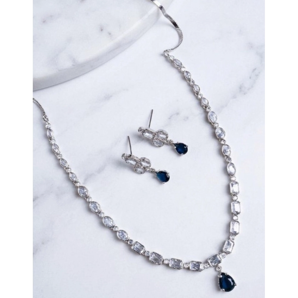 Generic Women's Brass Silver Plated Necklace set (Blue) Generic Women's Brass Silver Plated Necklace set (Blue)