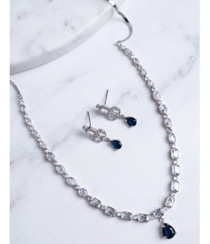 Generic Women's Brass Silver Plated Necklace set (Blue)